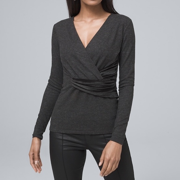 WHBM Surplice wrap top w/ velvet detail - Picture 1 of 8